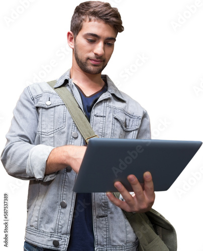 Student using tablet in library 