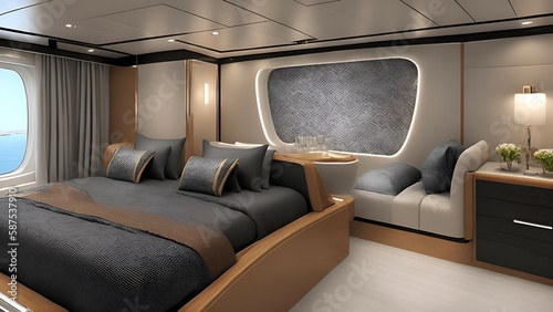 Interior cabin room Luxury cruise yacht Generative AI 2