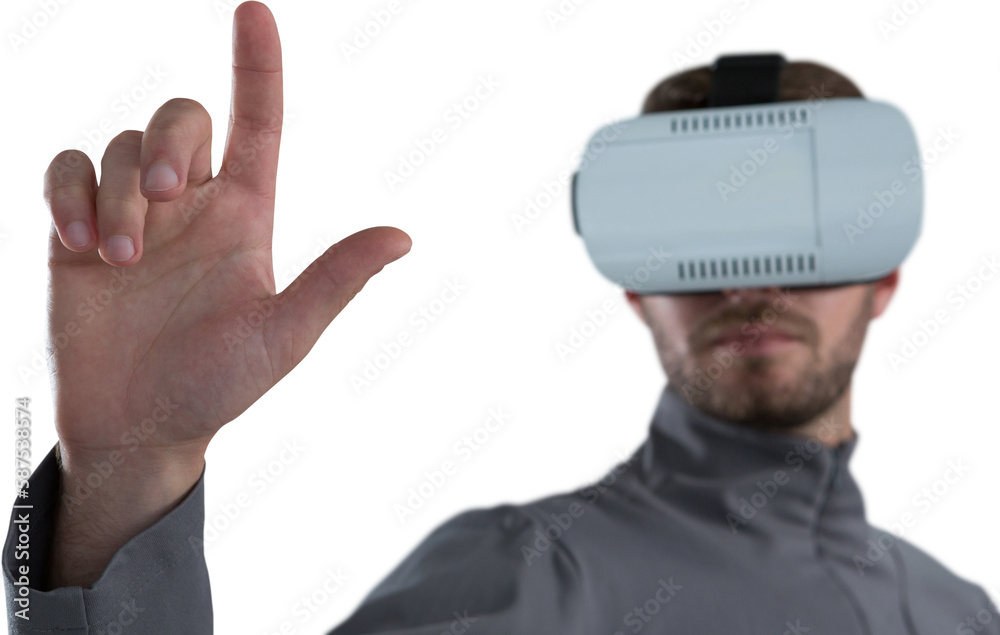 Man gesturing while using virtual reality headset Man gesturing while using virtual reality headset