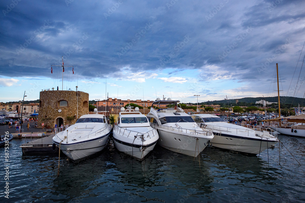 Fototapeta premium Port of Saint Tropez, luxury yachts in marina, France