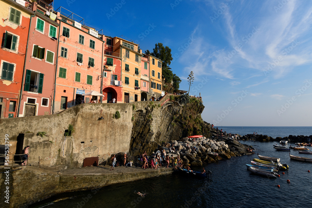 Riomaggiore, one of the five famous coastal village in the Cinque Terre National Park, Liguria, Italy