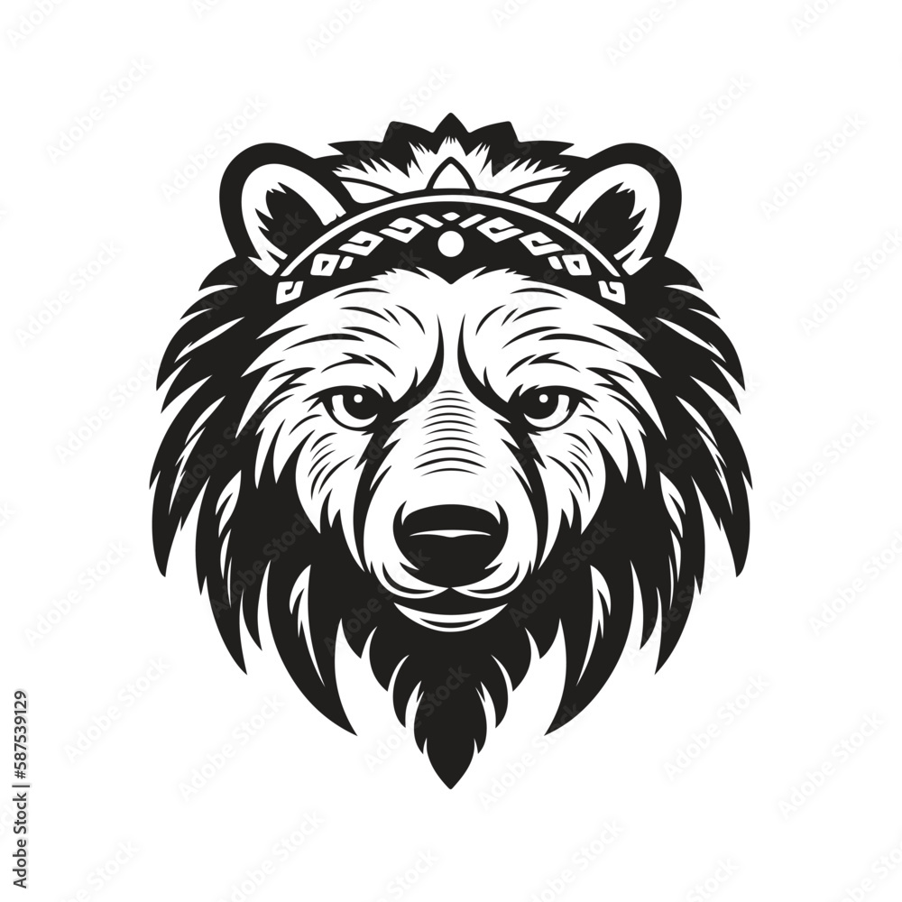 indian bear, logo concept black and white color, hand drawn illustration indian bear, logo concept black and white color, hand drawn illustration