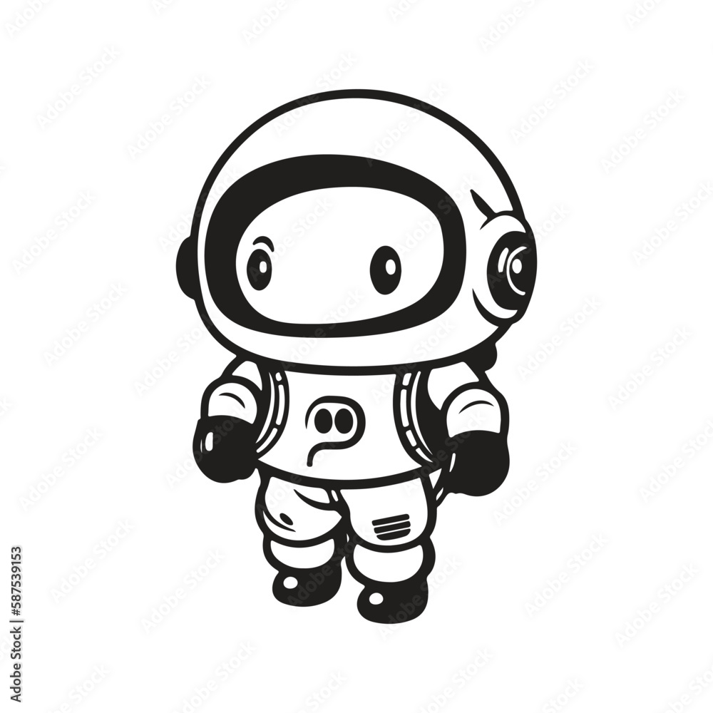 cute astronaut, logo concept black and white color, hand drawn illustration