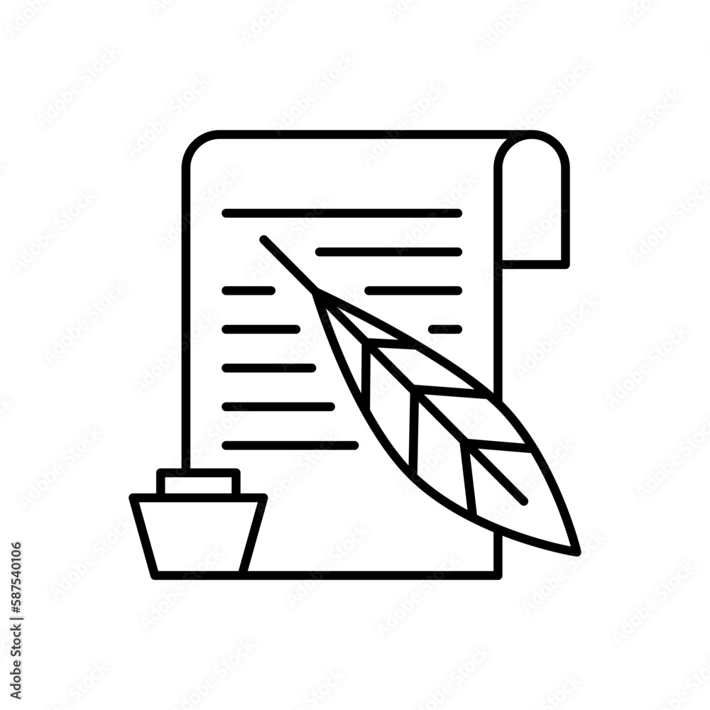 Feather quill pen line icon Feather quill pen line icon