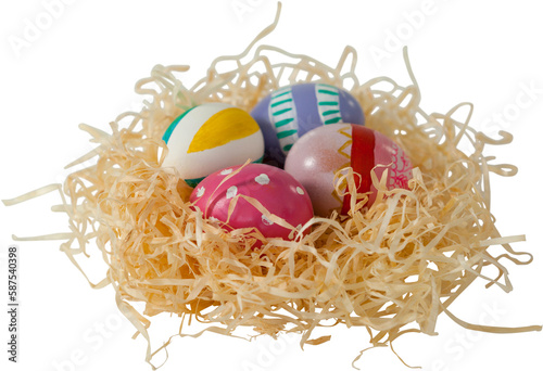 Patterned Easter eggs in paper nest