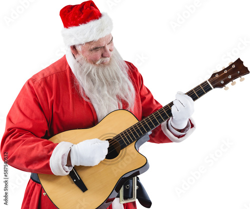 Smiling Santa Claus playing guitar