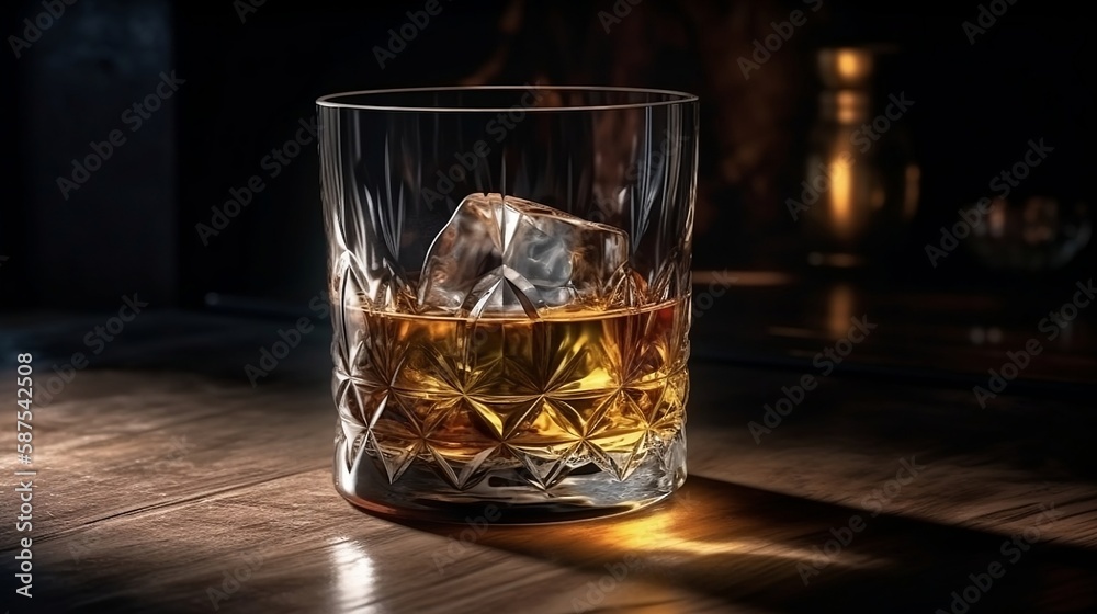 Glass of whiskey, black background, Generative AI Glass of whiskey, black background, Generative AI