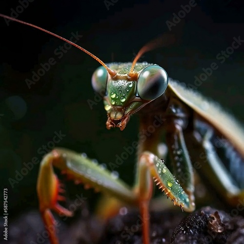 Vibrant Grasshopper Heads: A Macro Illustration. Ai generated © hamza