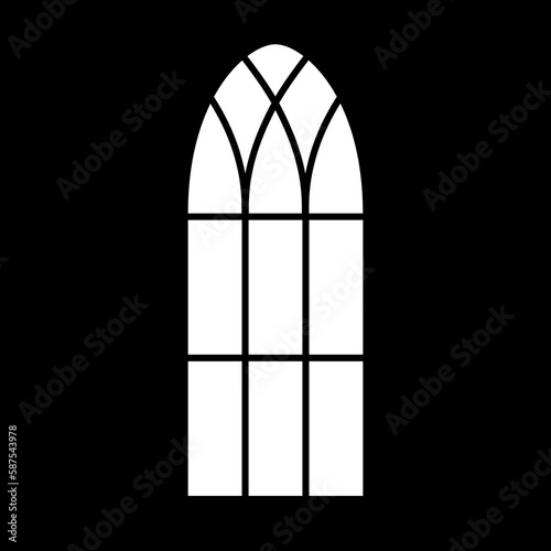 Silhouette of big classic temple window on black. Gobo mask.