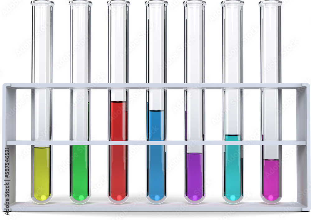 Test tubes with chemical solution in rack Test tubes with chemical solution in rack