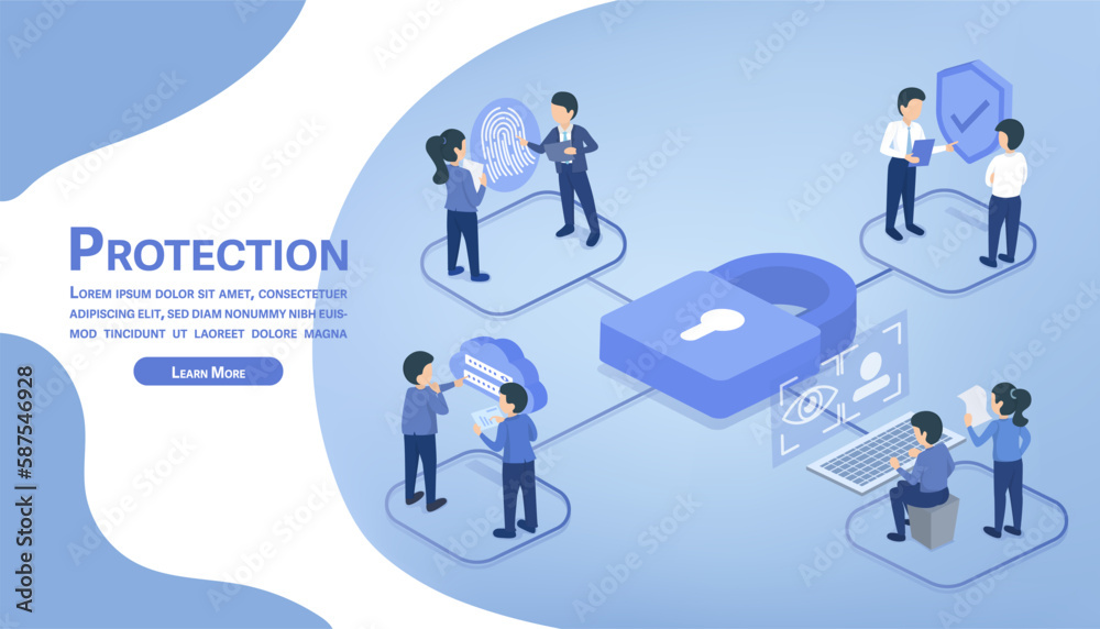Security concept and security technology. Scientists test and experiment to develop and improve safety technology. Isometric vector illustration. Security concept and security technology. Scientists test and experiment to develop and improve safety technology. Isometric vector illustration.