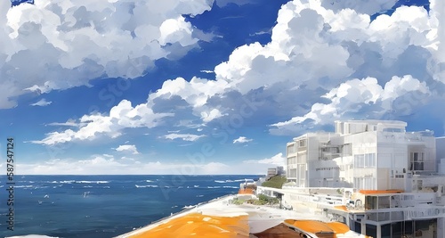 White buildings and cool clouds in summer and by the sea _07