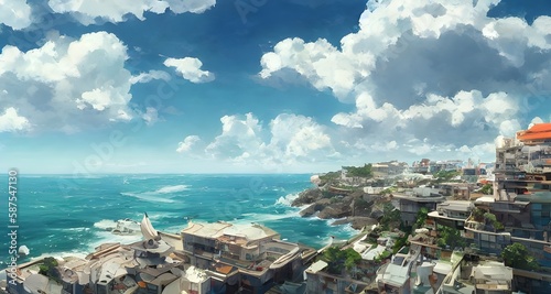 White buildings and cool clouds in summer and by the sea _03