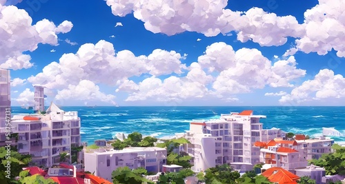 White buildings and cool clouds in summer and by the sea _01