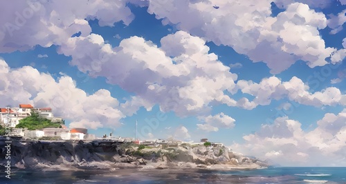 White buildings and cool clouds in summer and by the sea _04
