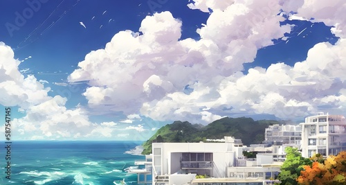 White buildings and cool clouds in summer and by the sea _02