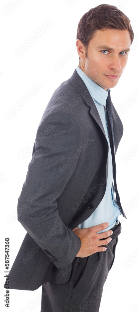 Serious businessman standing with hands on hips Serious businessman standing with hands on hips