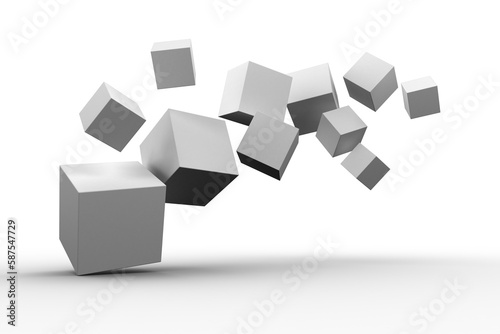 Digitally generated grey cubes floating 