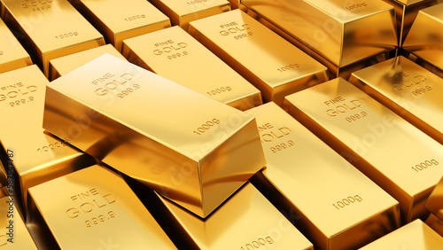 Gold bars 1000 grams pure gold business investment and wealth concept.wealth of Gold  3d rendering