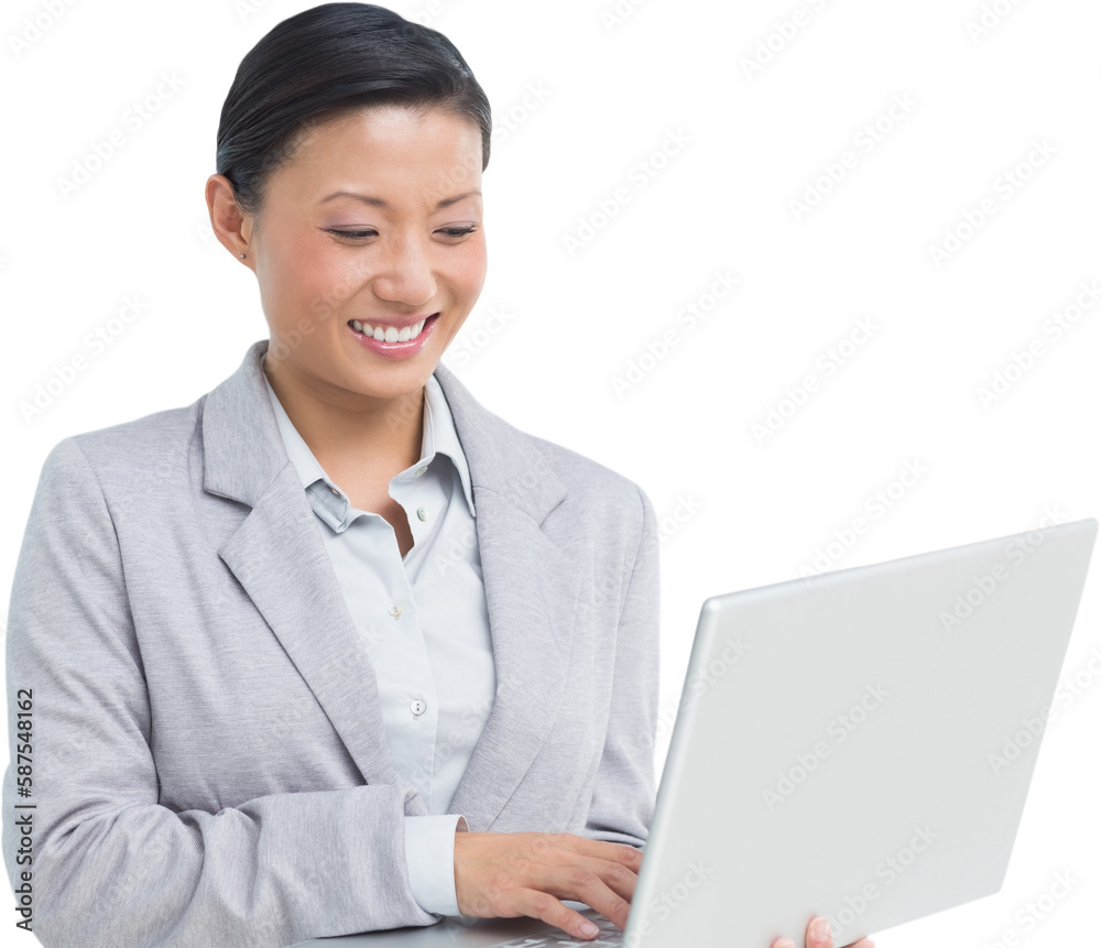 Smiling businesswoman using laptop Smiling businesswoman using laptop