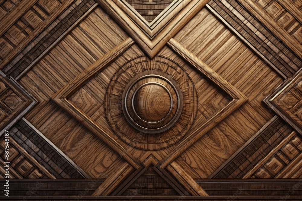 Fototapeta premium detailed view of a wooden door with a circular pattern. Generative AI