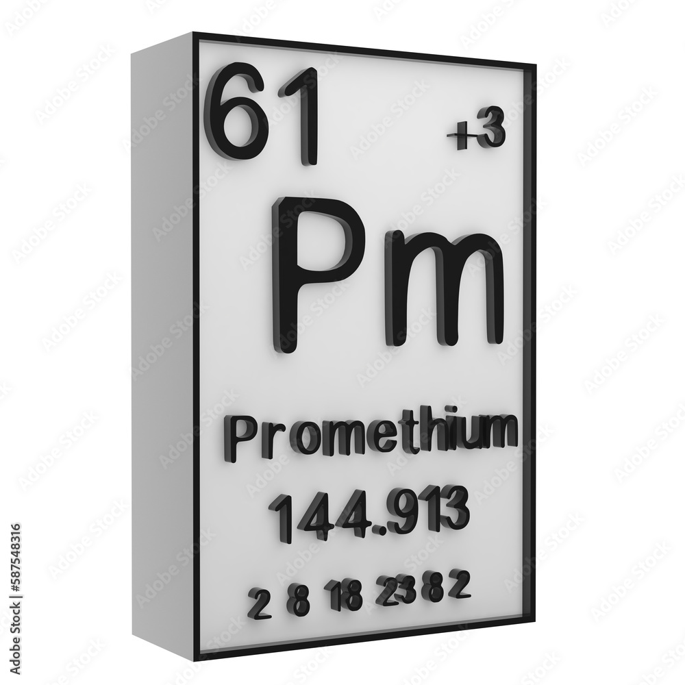 Promethium,Phosphorus on the periodic table of the elements on white blackground,history of chemical elements, represents the atomic number and symbol.,3d rendering