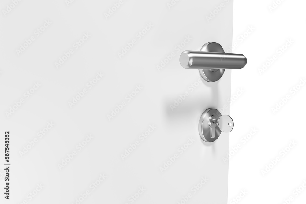 Naklejka premium Closeup of doorknob and lock with key