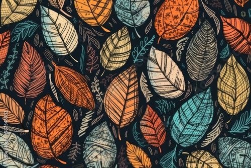 colorful autumn leaves on a dark background. Generative AI