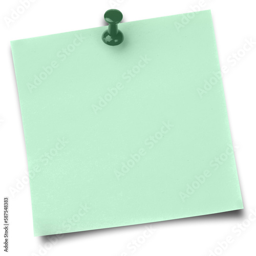 Adhesive note with thumbtack over white background