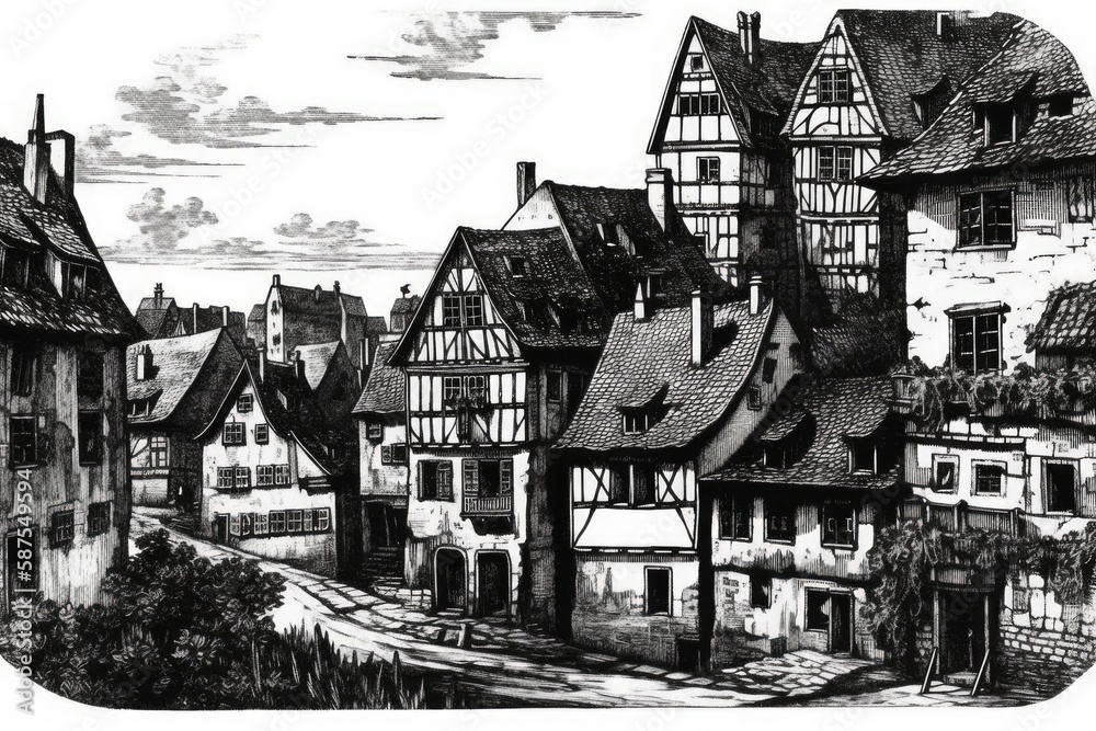 old architecture in a black and white sketch. Generative AI old architecture in a black and white sketch. Generative AI