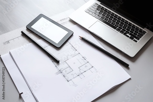 Architecture Plan Blueprint from Top View Modern Office - Generative Ai