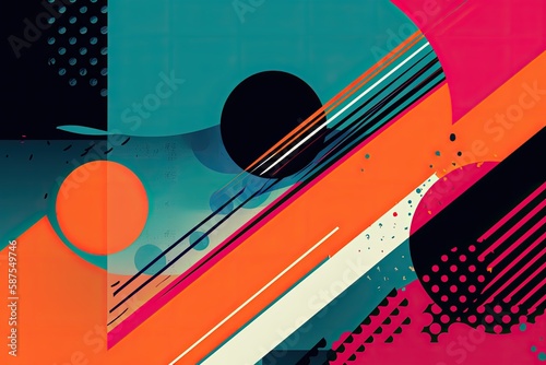 abstract background image with a retro feel  using bold colors and graphic elements reminiscent of the 1980s Generative AI