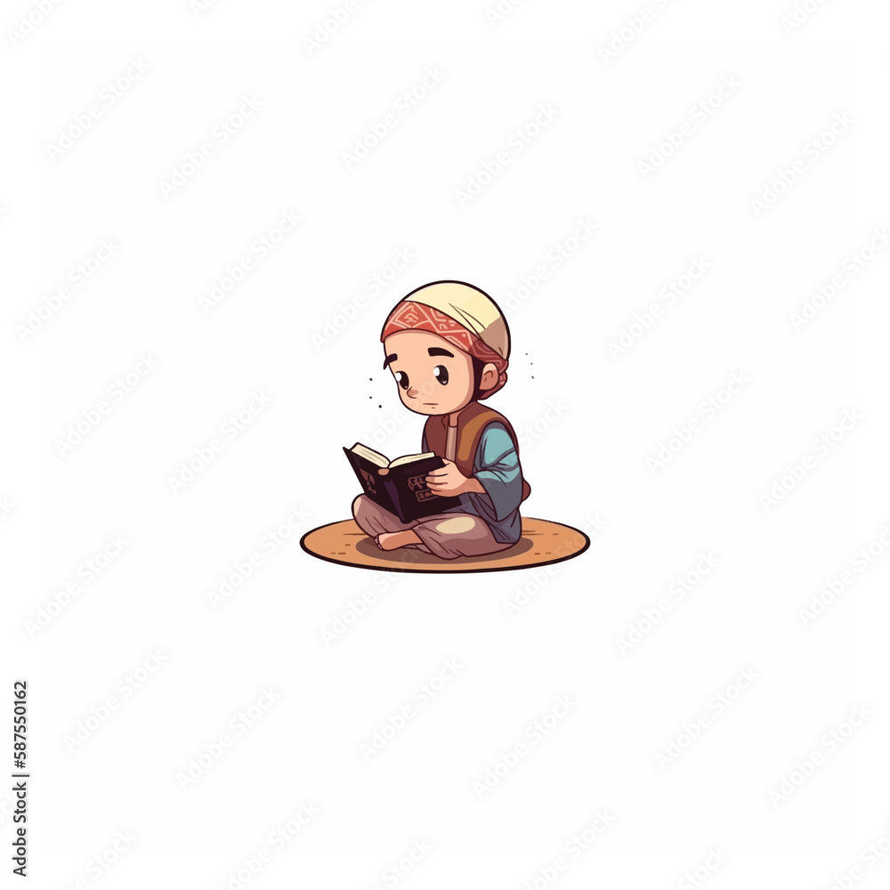 muslim kid reading quran logo muslim kid reading quran logo