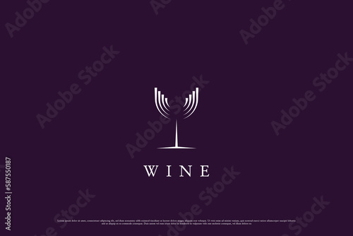 Wine glass logo design illustration. Abstract silhouette line art wine glass drink bar vine alcohol minimalist simple. Simple bar drink glass concept creative idea design