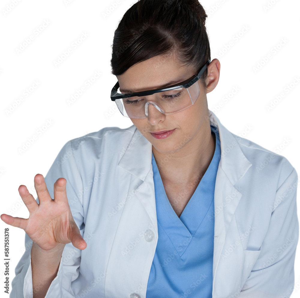 Beautiful female scientist using digital screen Beautiful female scientist using digital screen