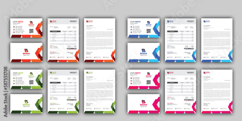 Corporate branding identity design includes business card, invoices, letterhead designs Vector 