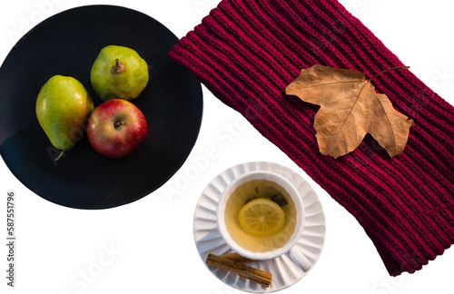 Fruits and maple leaf