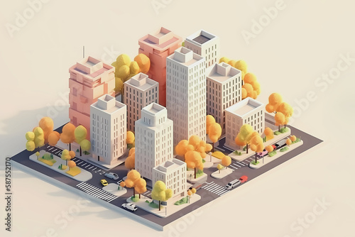 Isometric urban city with high-rise buildings made with Generative AI