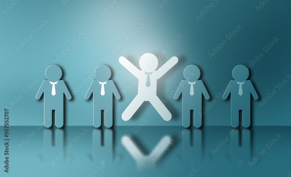 Concept of leadership, successful competition winner and Leader with influence that one Different and stand out from the groupstanding .
