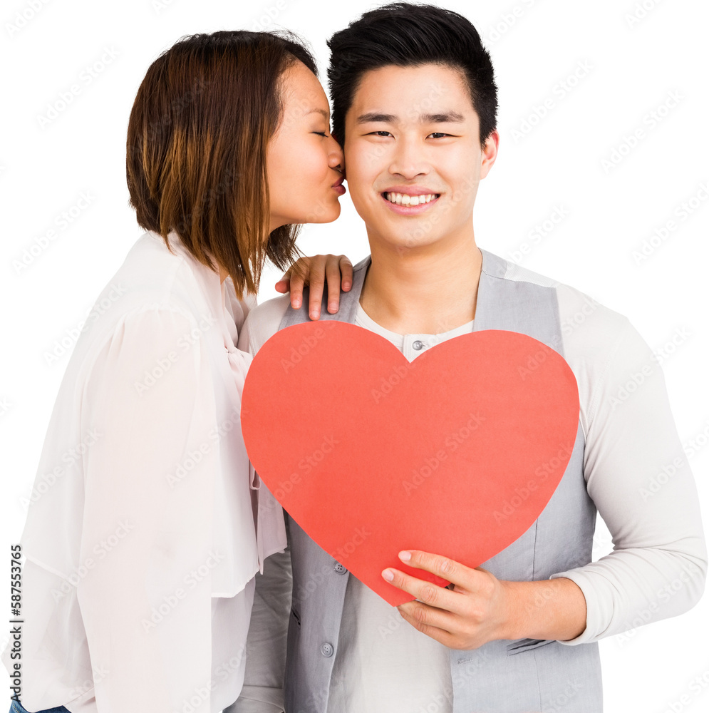 Woman kissing man on cheek