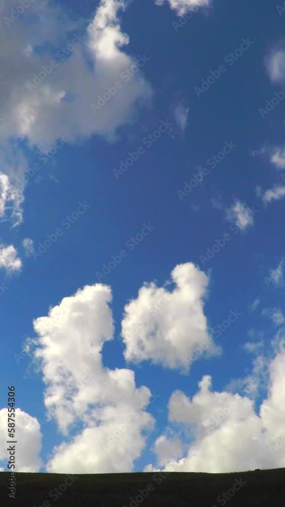 草原の丘と流れる夏雲の縦動画 草原の丘と流れる夏雲の縦動画
