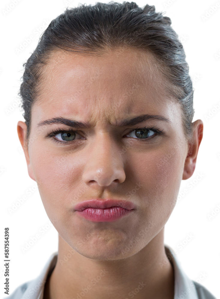 Confused female executive against white background Confused female executive against white background