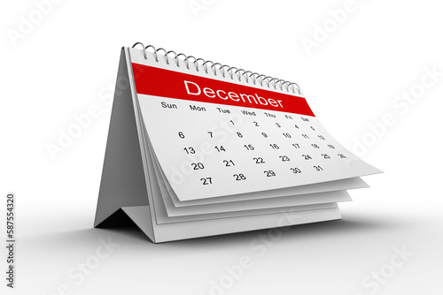 Desk calendar showing December month