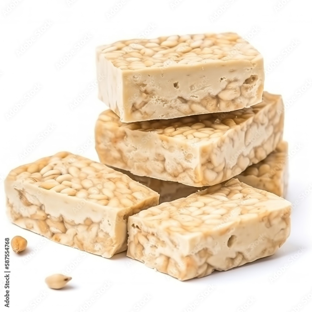 Slices of tempeh delicious food isolated white background illustration with Generative AI Slices of tempeh delicious food isolated white background illustration with Generative AI