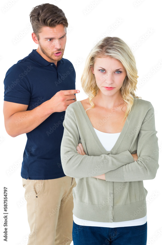 Angry man getting worked up against his girlfriend Angry man getting worked up against his girlfriend