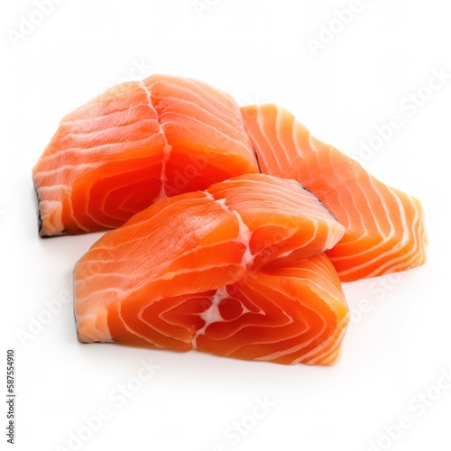 Slices of salmon fish delicious food isolated white background illustration with Generative AI