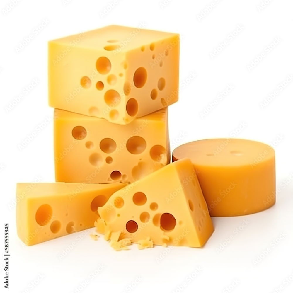 Slices of cheese delicious food isolated white background illustration with Generative AI Slices of cheese delicious food isolated white background illustration with Generative AI