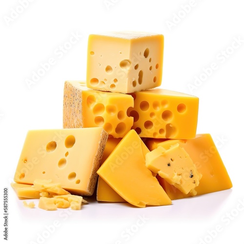 Slices of cheese delicious food isolated white background illustration with Generative AI