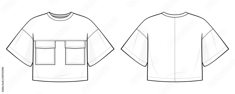 Oversized Cropped Short Sleeve T Shirt Fashion Flat Technical Drawing 1000 F 587555908 LlujXUeBmPrDywf15giARuPiU74bhrKh