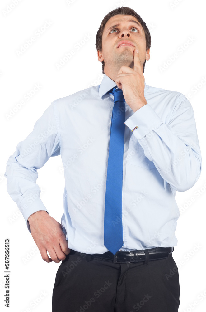Thinking businessman touching his chin Thinking businessman touching his chin